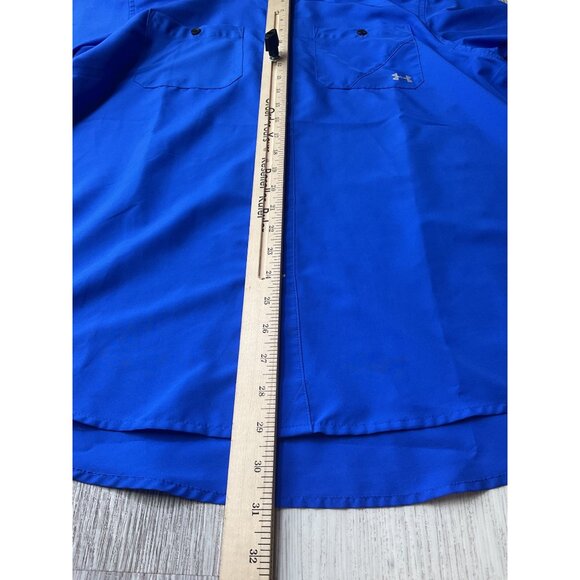 Under Armour Mens HeatGear Loose Fit Blue Short Sleeve Button-Up Shirt Size L - Picture 5 of 9